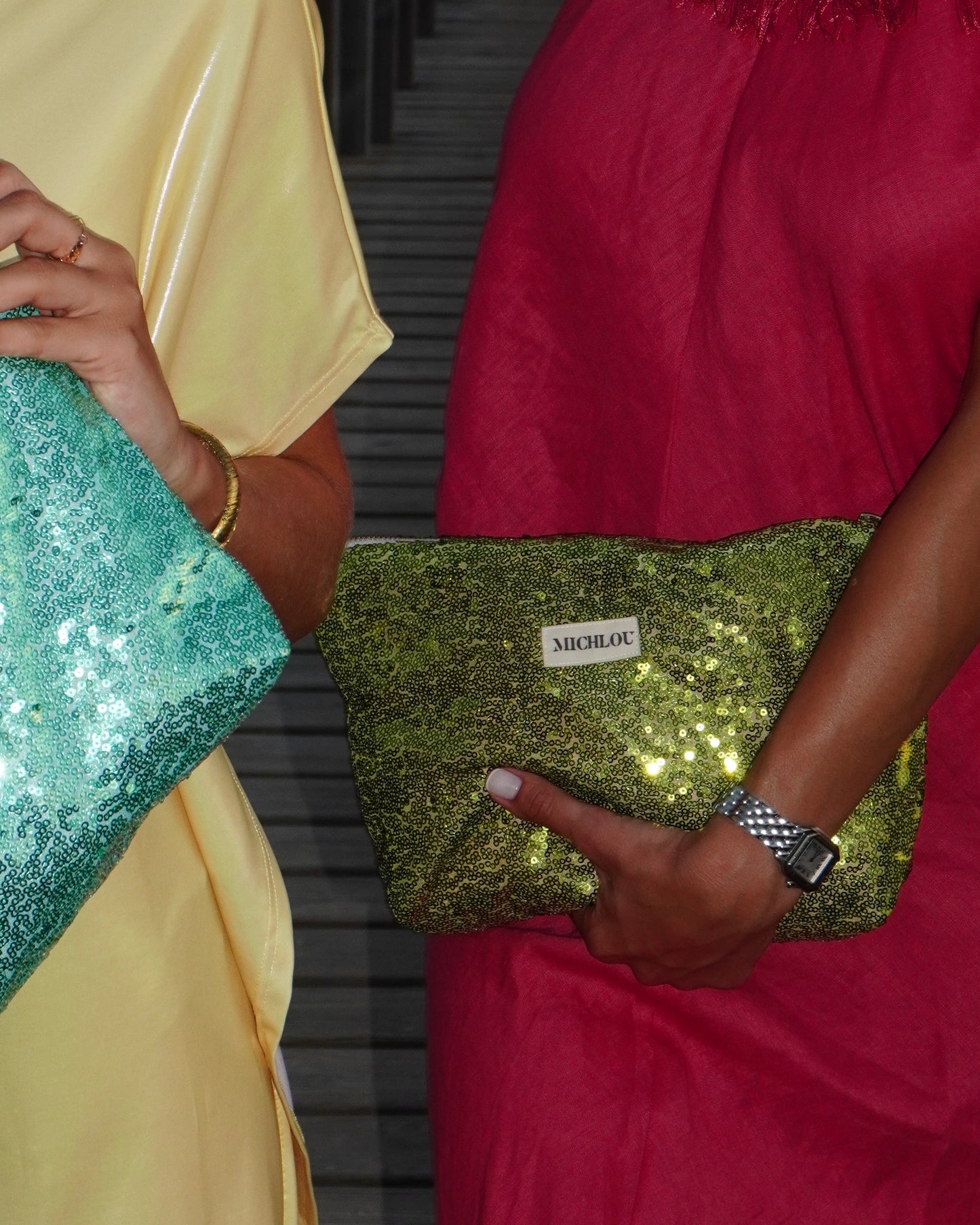 Pochette paillette vert