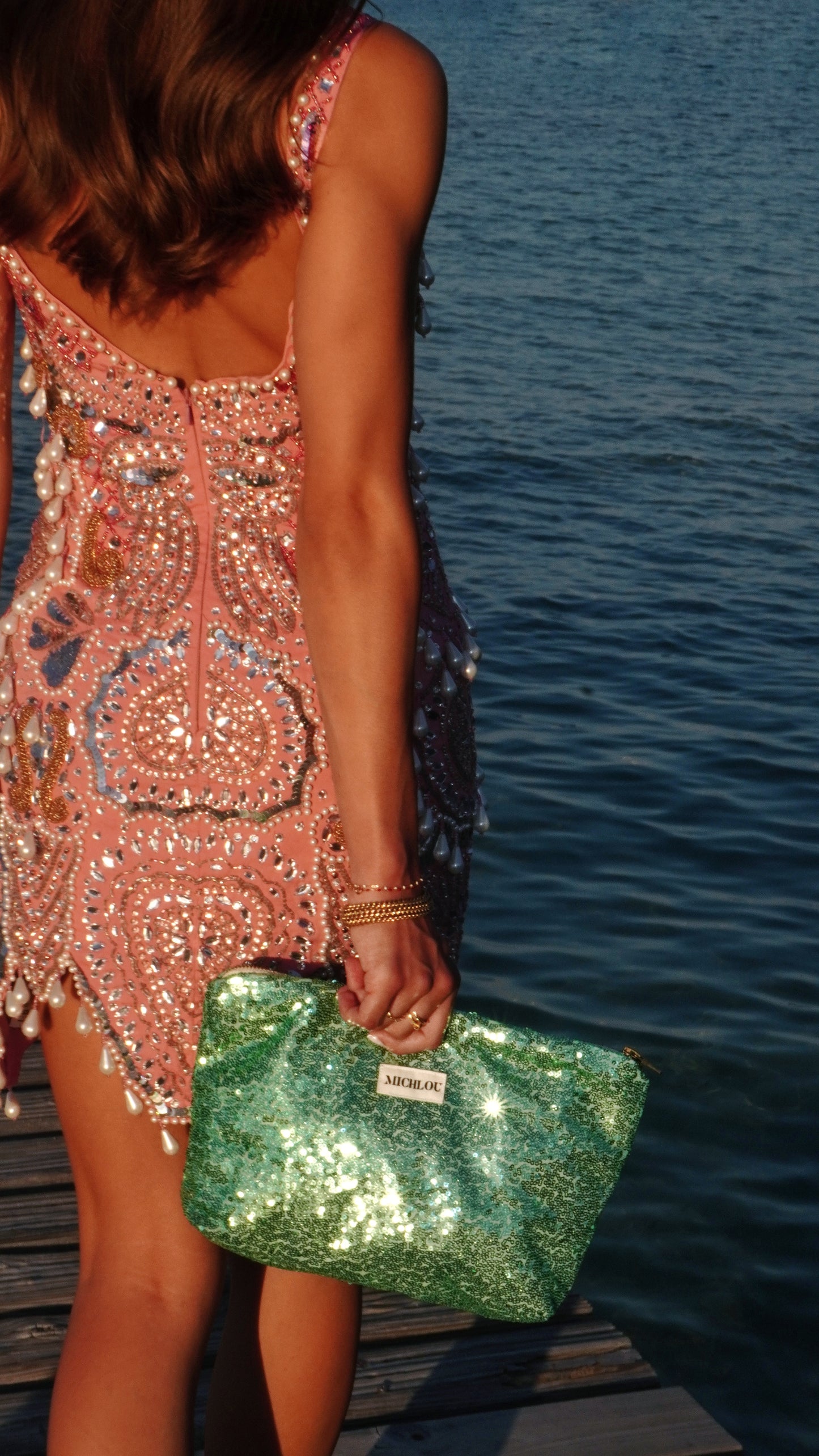 Pochette paillette bleu