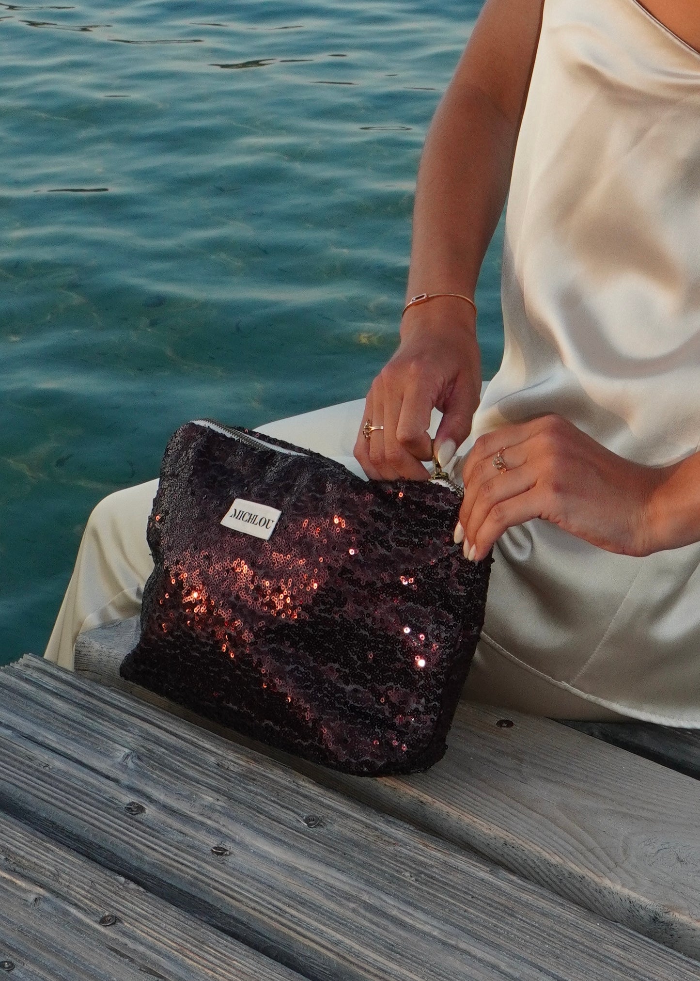 Pochette paillette marron