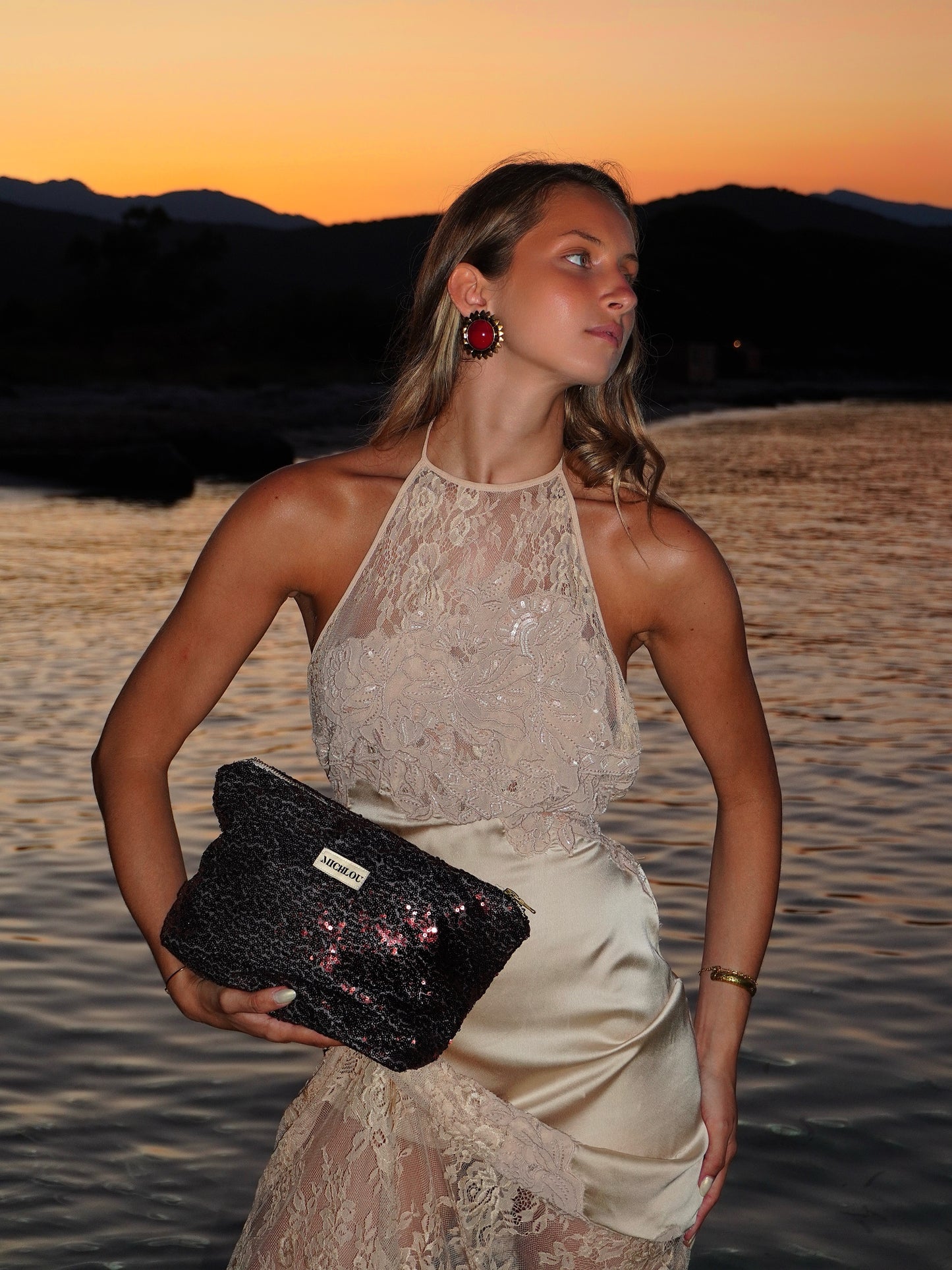 Pochette paillette marron