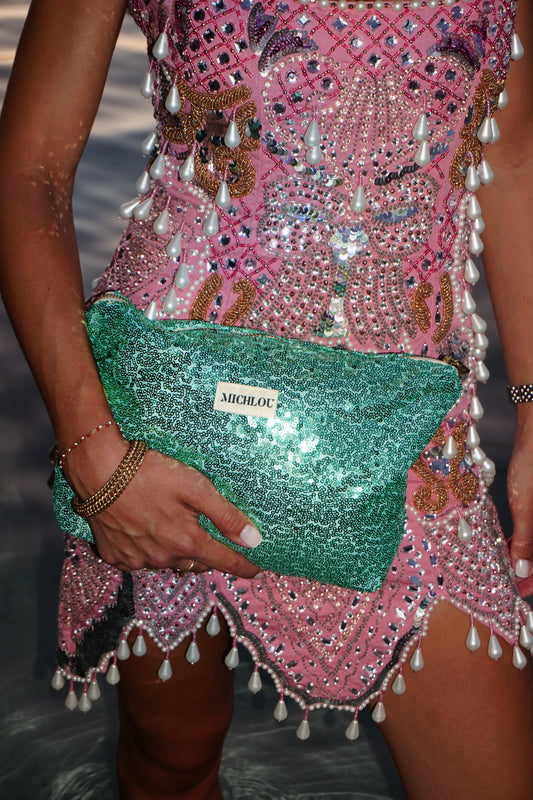 Pochette paillette bleu