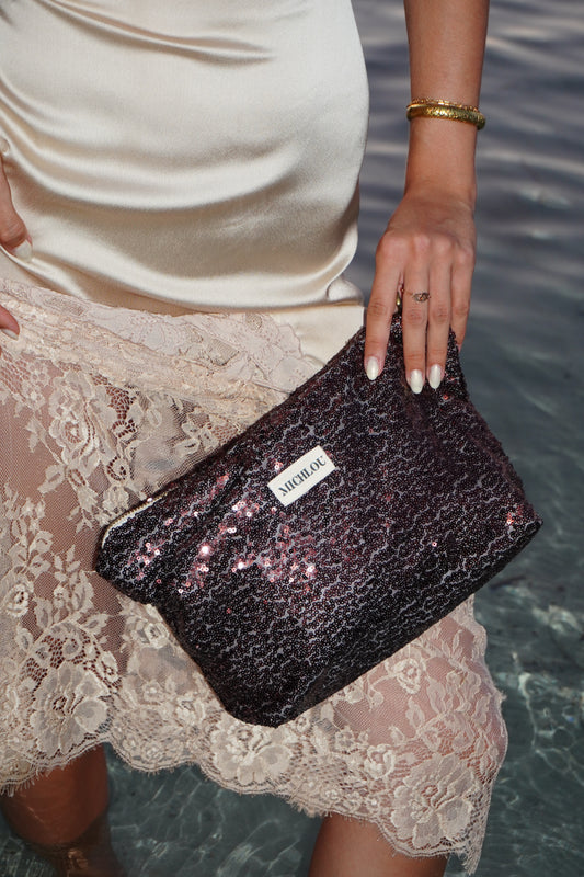 Pochette paillette marron